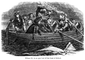 Guillaume III dans un bateau ouvert au large des côtes de Hollande