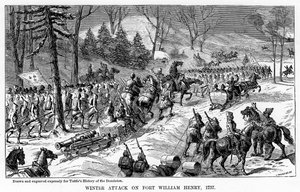 Attaque hivernale sur Fort William Henry, État de New York, 1757, vers 1877