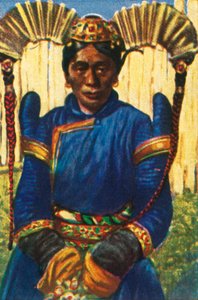 Femme avec coiffe traditionnelle, Mongolie