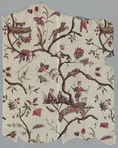 Fragments de textile imprimé sur bois, vers 1785