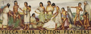Étude murale de Yucca, cheveux, coton, plumes