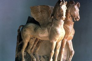 Paire de chevaux ailés en terre cuite, du temple de Tarquinia, Italie, Ve - VIe siècle av. J.-C.