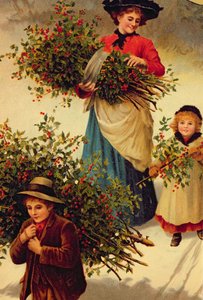 Ramener le houx de Noël, victorien (illustration de livre)