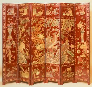 Scène pastorale, (écran en laque rouge avec chinoiserie dorée) - Unbekannt Unbekannt
