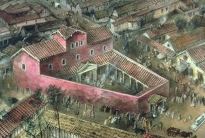 Reconstruction du temple triangulaire du IIe siècle à Verulamium