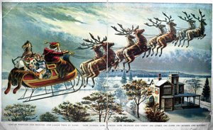 Première sortie du Père Noël avec traîneau et rennes, illustration pour Une visite de Saint-Nicolas, par Clement Clarke Moore (1779-1863) 1890s - Unbekannt Unbekannt