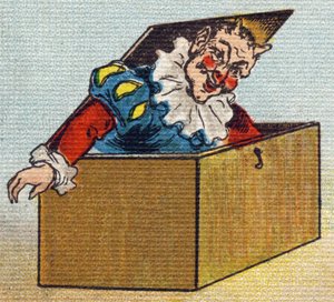 Un diable. Gravure dans « Alphabet de ma petite fille ». Bernardin-Bechet et Fils, libraires-éditeurs, Paris, vers 1895. Album incassable sur toile. Bibliothèque des Bébés. 12 pages. Album contenant une méthode de lecture et un abécédaire illustré