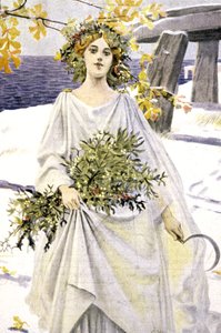 Un druide cueillant du gui, vers 1900 (illustration)