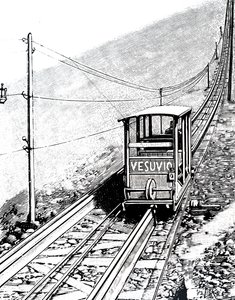 Élévation latérale de la voiture sur le funiculaire du Vésuve