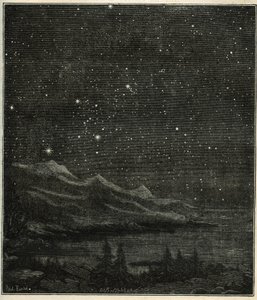 Une nuit étoilée parfaite pour observer le ciel. Gravure de « Les étoiles et les autres curiosités du ciel » de Camille Flammarion