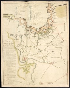 Plan teinté des travaux de siège. Journal du siège de Bergen op Zoom, par les Français, en 1747 ; précédé d