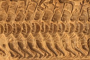 Angkor Wat. Détail de la sculpture en relief de la bataille de Kurukshetra