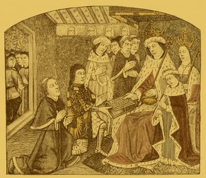 Anthony Woodville présentant le premier manuscrit imprimé de Caxton
