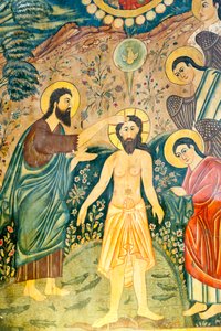 Église apostolique arménienne; fresque; Baptême de Jésus-Christ par Jean-Baptiste dans le Jourdain; Église de Bethléem ou Église de Bedkhem; district de Julfa ou Jolfa; Ispahan; Iran; Asie - Unbekannt