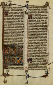 Légende arthurienne (quête du Saint Graal) : Benoic chasse les Saxons et la bataille de Danablaise sont deux enluminures extraites du manuscrit Histoire de Merlin, datant du XIIIe siècle entre 1280-1290 - Unbekannter Künstler