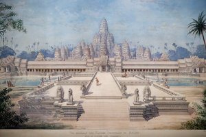 Musée des civilisations asiatiques, Angkor, Exploration de la ville sacrée du Cambodge, Vue de la façade est du Bayon par Louis Delaporte et Henri Deverin, Singapour, 2018 (photo)