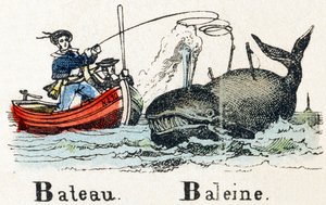 B - Bateau Baleine - Alphabet - divertissement pour enfants - Image épinal, série populaire c.1890