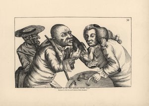 Toby en faillite et sa femme Doxy mendiant du fromage et de la bière dans une taverne. Gravure sur cuivre par Thomas Sanders d