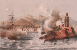 Bombardement de Palerme, avec des navires au premier plan, Sicile