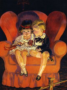 Garçon et fille assis dans un fauteuil, 1923