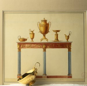 Buffet et service à thé sur une aquarelle de l