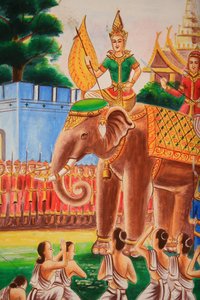 Œuvre au plafond représentant la vie de Bouddha. Temple Wat Si Sou Mang Karam. Vieng Vang, Laos - Unbekannt