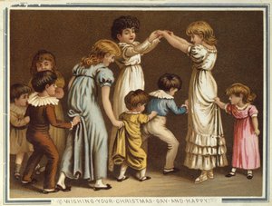 Enfants jouant aux Oranges et Citrons, carte de Noël et du Nouvel An victorienne