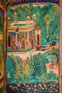 Cour de Chittra Shala avec des peintures fines virtuoses, Fort de Taragarh, Bundi, Rajasthan, Inde, Asie