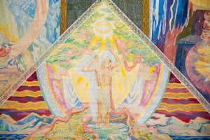 Christianisme; moderne; art; peinture colorée au plafond par Lous Mohr "Trinité"; 1938; peinture de Jésus-Christ à l