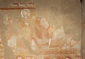 Église Saint-Martin. Intérieur. Peintures murales (fresque). Mur ouest de la nef. (détail). Apôtres. 12ème siècle. - Unbekannt
