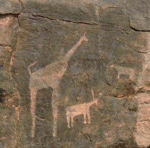Gros plan sur des peintures préhistoriques, désert du Ténéré, Niger