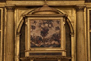 Église collégiale. Intérieur. Le maître-autel. (détail) Centre. Peinture. Huile sur agate. 1624.