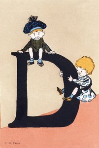 D comme deux, descendre - Alphabet enfants. C. M. éditeur, Paris. Cartes postales peintes à la main, affranchies en 1904. Dimensions : 14 x 9 cm