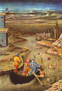 Divine Comédie : Dante et Virgile, portés par Charron, rencontrent le damné Filippo Argenti (miniature) - Unbekannter Künstler