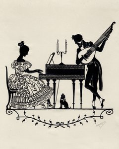 Duo avec luth-guitare et pianoforte, Vienne, vers 1900 (impression)