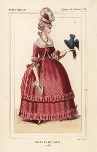 Femme anglaise en costume de cour avec perroquet