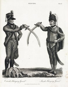 Escrime: garde ouverte en supination et garde fermée en supination, exécutées par des officiers suisse et prussien - Unbekannt