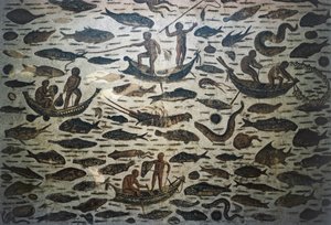 Scène de pêche, mosaïque, civilisation romaine, 3ème siècle après J.-C.