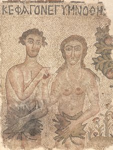 Fragment de mosaïque de sol : Adam et Ève, fin des années 400-début des années 500