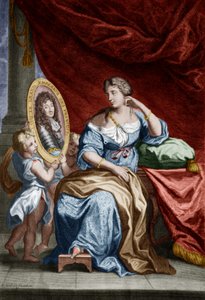 Françoise de Rochechouart de Mortemart marquise de Montespan (1641-1707), dite Athénaïs, maîtresse du roi français Louis XIV, gravure document colorisé