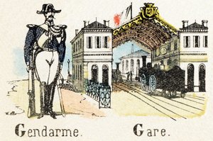 G - Gendarme Gare - Alphabet - divertissement pour enfants - Image épinal, série populaire c.1890