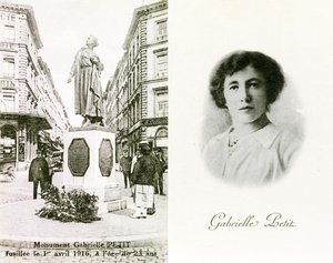 Gabrielle Petit et le monument érigé en son honneur à Bruxelles, cartes commémoratives, vers 1925