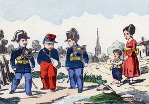 Gendarmes. Gravure dans "Alphabet militaire enfantin". Imagerie de Pont-à-Mousson, vers 1890. 20 pages