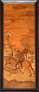 Gênes, Duomo (cathédrale Saint-Laurent), intérieur, abside, chœur, sud : "Saint Georges et le dragon", marqueterie de bois par Vincenzo et Tommaso Garassino (XIXe siècle) - Unbekannter Künstler