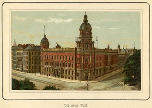 Allemagne, Hambourg, le nouveau bâtiment de la poste, illustration de : "Ansichten-Album Hamburg" (vues de Hambourg), publié par C. Schneider, Berlin NW, vers 1890 (lithographie) - Unbekannter Künstler