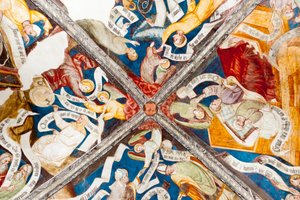Fresque gothique; louange de la vertu; censure du vice; avec écriture; 10e cloître; Cathédrale; Brixen; Tyrol du Sud; Italie; Europe - Unbekannt