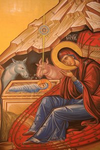 Icône orthodoxe grecque représentant la naissance du Christ