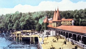 Lac thermal de Hévíz, Hongrie, c. 1920 (carte postale)