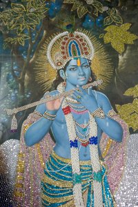 Hindouisme : peinture de Lord Krishna avec une flûte ; Durgiana Mandir Vishnu Temple ; Amritsar ; Pendjab ; Inde - Unbekannt