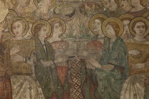 Intérieur. Croisée nord. Autel (Altar de las pinturas murales). Original de la chapelle principale. Peintures murales (fresque?). (détail). Fin 14ème siècle. - Unbekannt